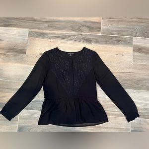 Victoria’s Secret Black Peplum Blouse with Lace Detailing, Size: Medium